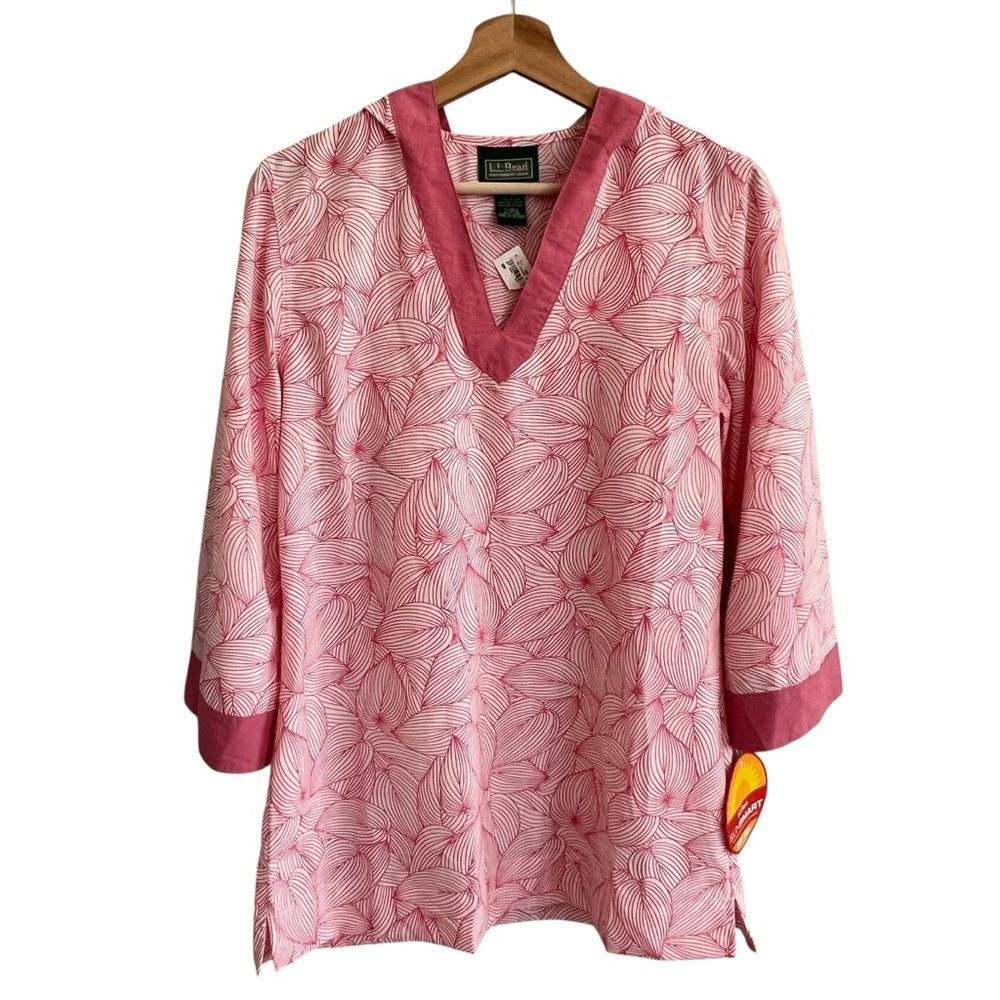 LL Bean Sunsmart Beach Cover-Up Hooded Tunic Top Size S Resort Vacation UPF50+